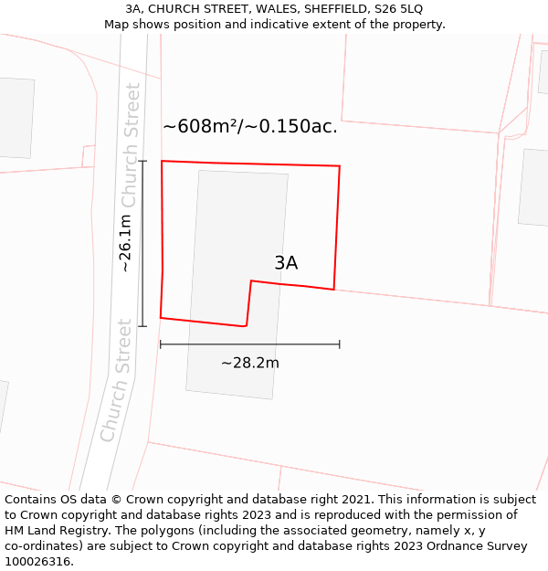 3A, CHURCH STREET, WALES, SHEFFIELD, S26 5LQ: Plot and title map