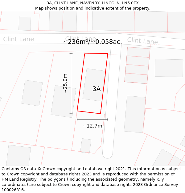 3A, CLINT LANE, NAVENBY, LINCOLN, LN5 0EX: Plot and title map