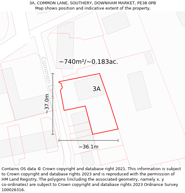 3A, COMMON LANE, SOUTHERY, DOWNHAM MARKET, PE38 0PB: Plot and title map