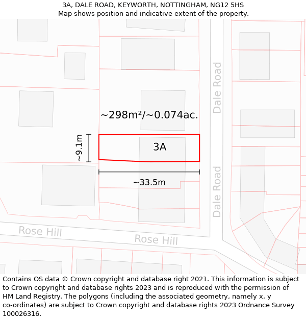 3A, DALE ROAD, KEYWORTH, NOTTINGHAM, NG12 5HS: Plot and title map