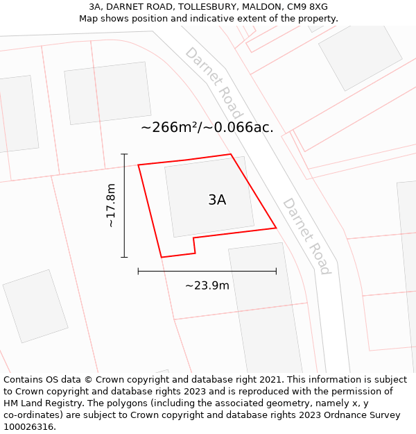 3A, DARNET ROAD, TOLLESBURY, MALDON, CM9 8XG: Plot and title map