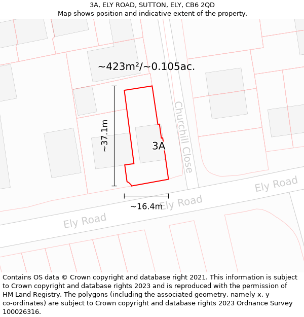 3A, ELY ROAD, SUTTON, ELY, CB6 2QD: Plot and title map