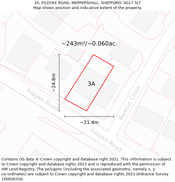 3A, FILDYKE ROAD, MEPPERSHALL, SHEFFORD, SG17 5LT: Plot and title map