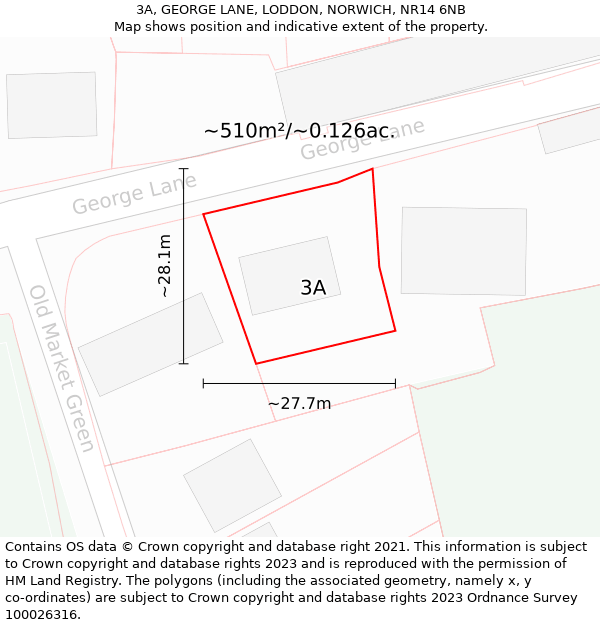 3A, GEORGE LANE, LODDON, NORWICH, NR14 6NB: Plot and title map