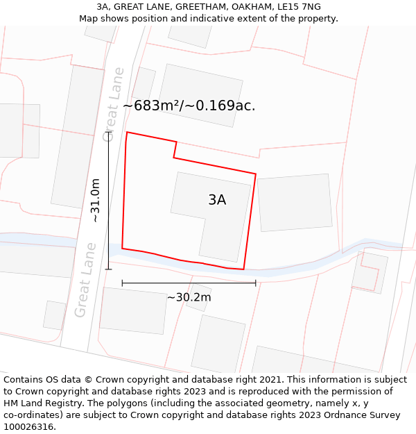 3A, GREAT LANE, GREETHAM, OAKHAM, LE15 7NG: Plot and title map