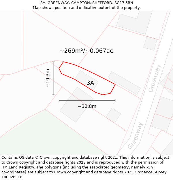 3A, GREENWAY, CAMPTON, SHEFFORD, SG17 5BN: Plot and title map