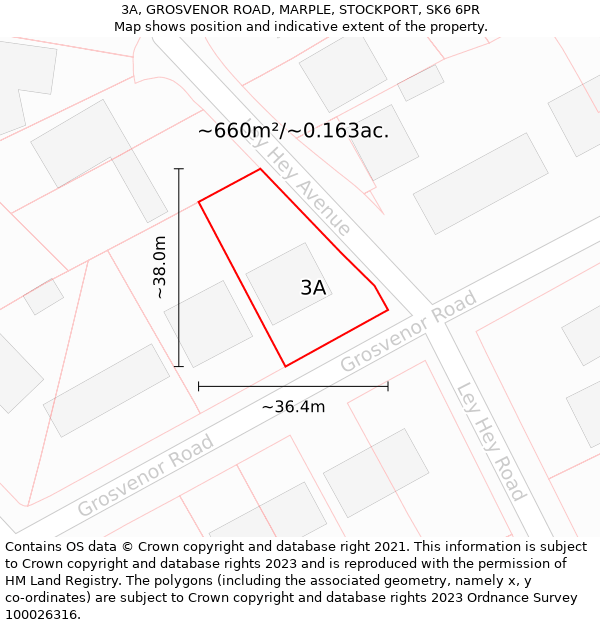 3A, GROSVENOR ROAD, MARPLE, STOCKPORT, SK6 6PR: Plot and title map