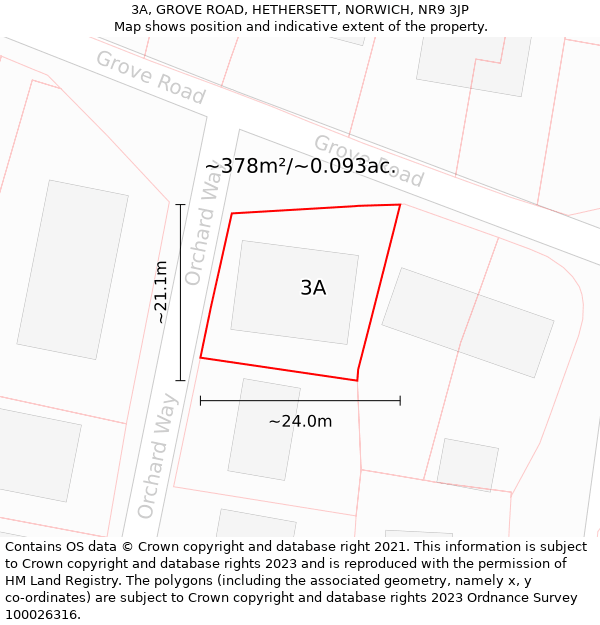 3A, GROVE ROAD, HETHERSETT, NORWICH, NR9 3JP: Plot and title map