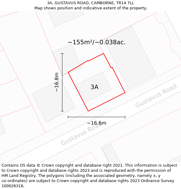 3A, GUSTAVUS ROAD, CAMBORNE, TR14 7LL: Plot and title map