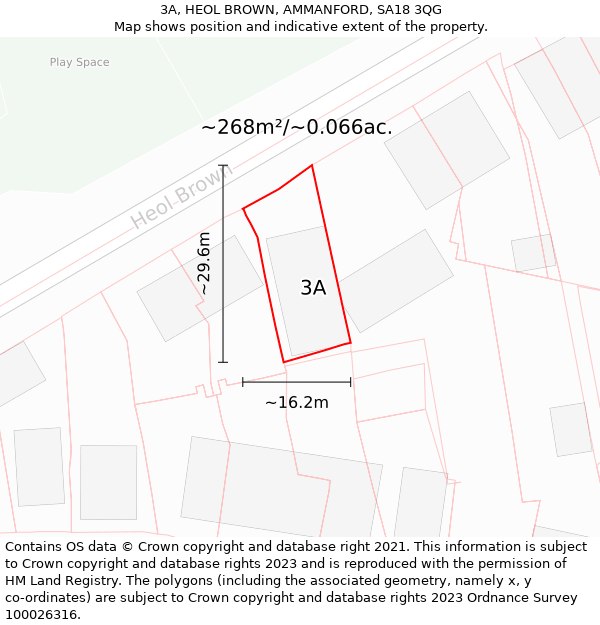 3A, HEOL BROWN, AMMANFORD, SA18 3QG: Plot and title map