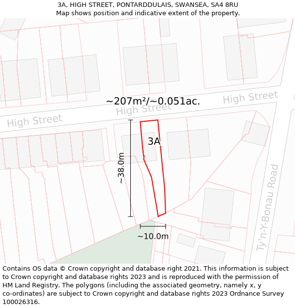 3A, HIGH STREET, PONTARDDULAIS, SWANSEA, SA4 8RU: Plot and title map