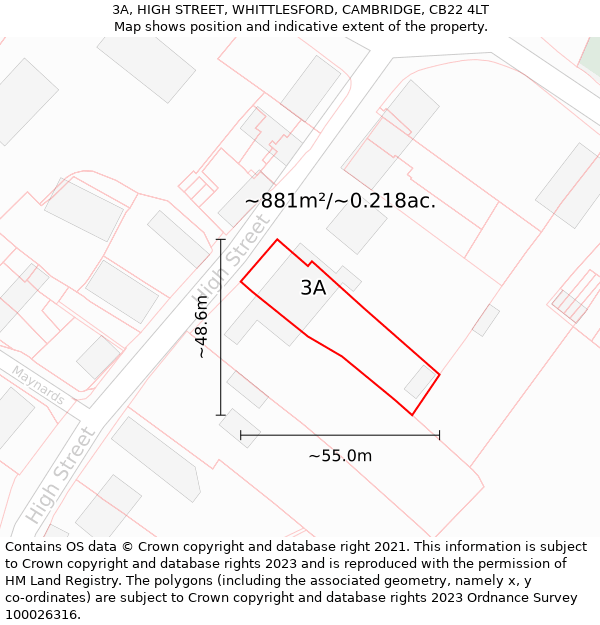 3A, HIGH STREET, WHITTLESFORD, CAMBRIDGE, CB22 4LT: Plot and title map