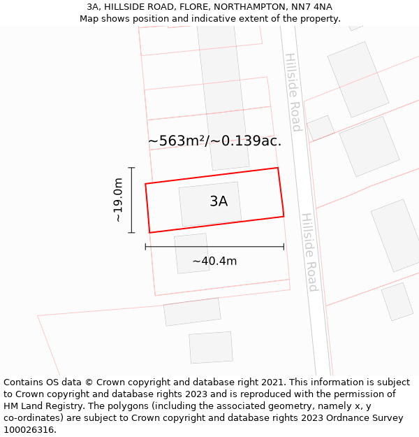 3A, HILLSIDE ROAD, FLORE, NORTHAMPTON, NN7 4NA: Plot and title map