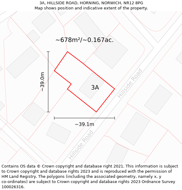 3A, HILLSIDE ROAD, HORNING, NORWICH, NR12 8PG: Plot and title map