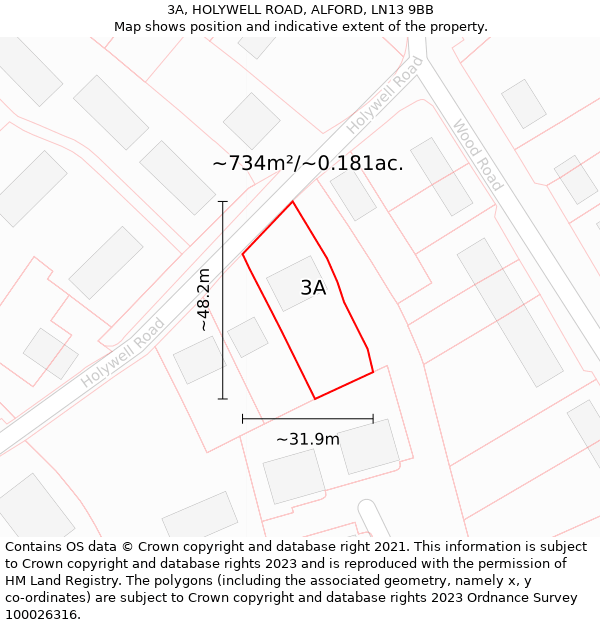 3A, HOLYWELL ROAD, ALFORD, LN13 9BB: Plot and title map