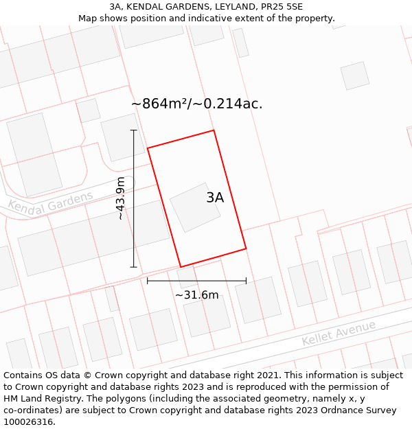 3A, KENDAL GARDENS, LEYLAND, PR25 5SE: Plot and title map