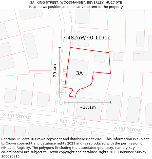 3A, KING STREET, WOODMANSEY, BEVERLEY, HU17 0TE: Plot and title map