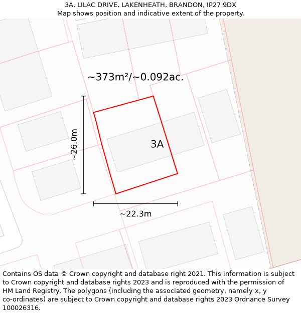 3A, LILAC DRIVE, LAKENHEATH, BRANDON, IP27 9DX: Plot and title map