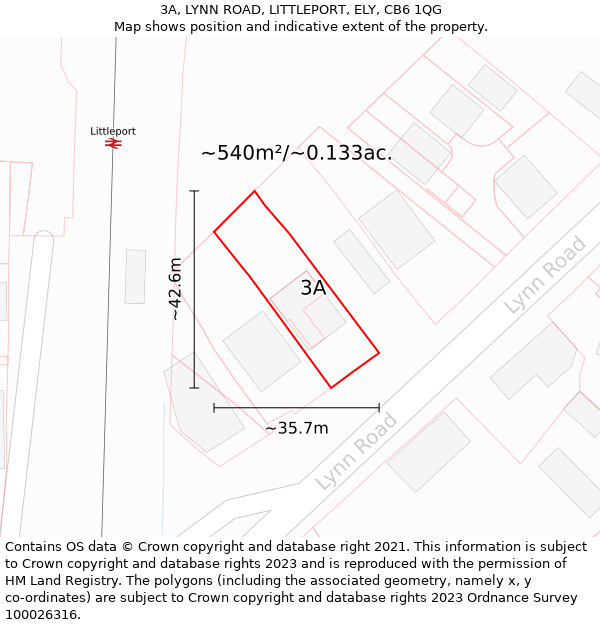 3A, LYNN ROAD, LITTLEPORT, ELY, CB6 1QG: Plot and title map