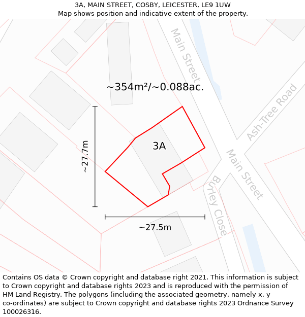 3A, MAIN STREET, COSBY, LEICESTER, LE9 1UW: Plot and title map
