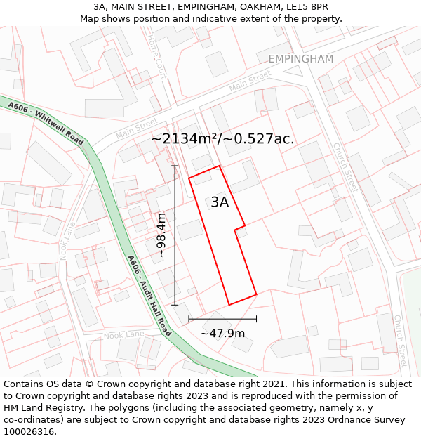 3A, MAIN STREET, EMPINGHAM, OAKHAM, LE15 8PR: Plot and title map