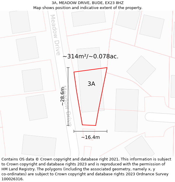 3A, MEADOW DRIVE, BUDE, EX23 8HZ: Plot and title map