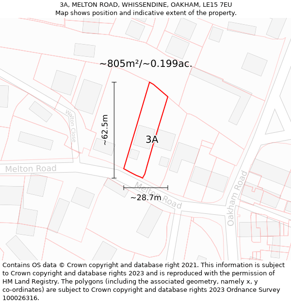 3A, MELTON ROAD, WHISSENDINE, OAKHAM, LE15 7EU: Plot and title map