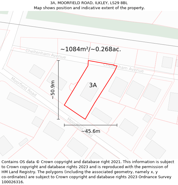 3A, MOORFIELD ROAD, ILKLEY, LS29 8BL: Plot and title map