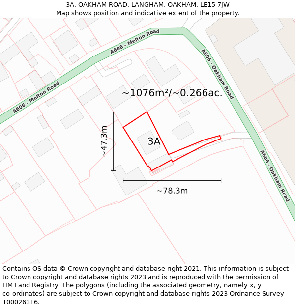 3A, OAKHAM ROAD, LANGHAM, OAKHAM, LE15 7JW: Plot and title map