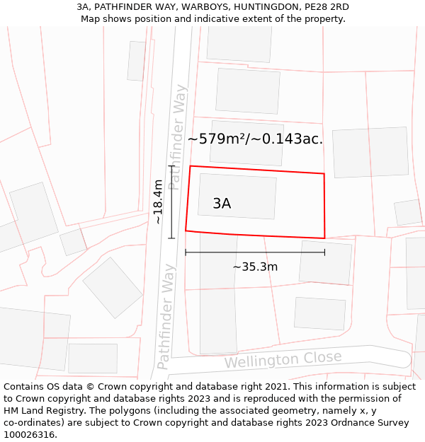 3A, PATHFINDER WAY, WARBOYS, HUNTINGDON, PE28 2RD: Plot and title map