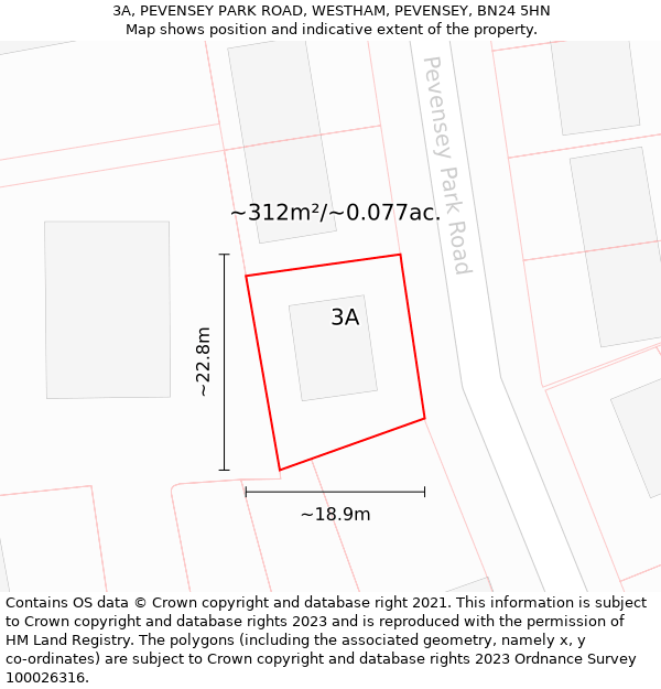 3A, PEVENSEY PARK ROAD, WESTHAM, PEVENSEY, BN24 5HN: Plot and title map