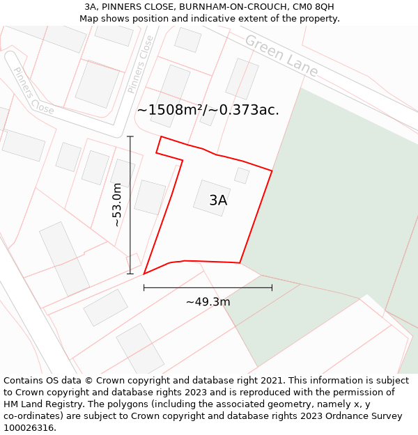 3A, PINNERS CLOSE, BURNHAM-ON-CROUCH, CM0 8QH: Plot and title map