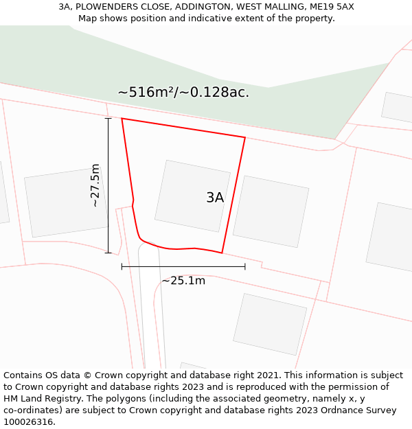 3A, PLOWENDERS CLOSE, ADDINGTON, WEST MALLING, ME19 5AX: Plot and title map