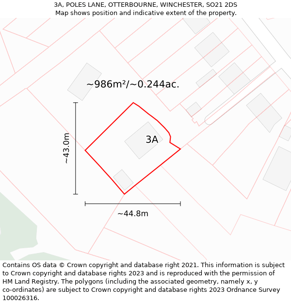 3A, POLES LANE, OTTERBOURNE, WINCHESTER, SO21 2DS: Plot and title map