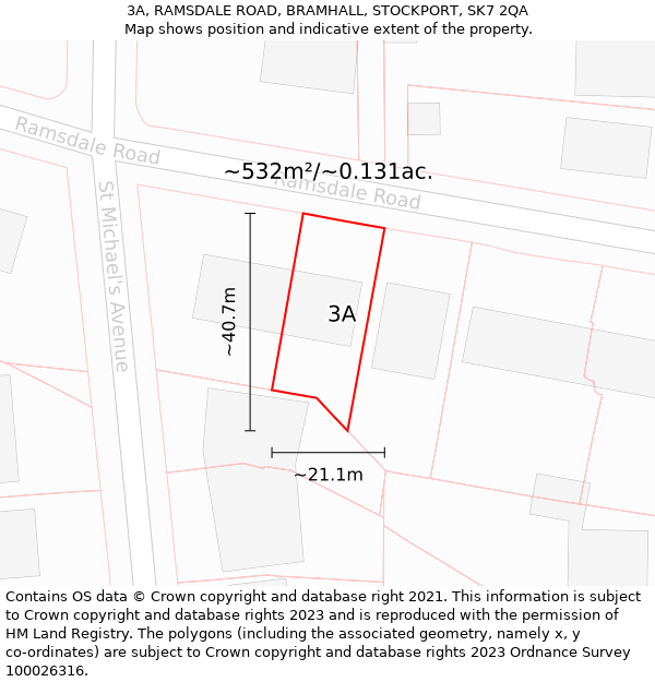 3A, RAMSDALE ROAD, BRAMHALL, STOCKPORT, SK7 2QA: Plot and title map