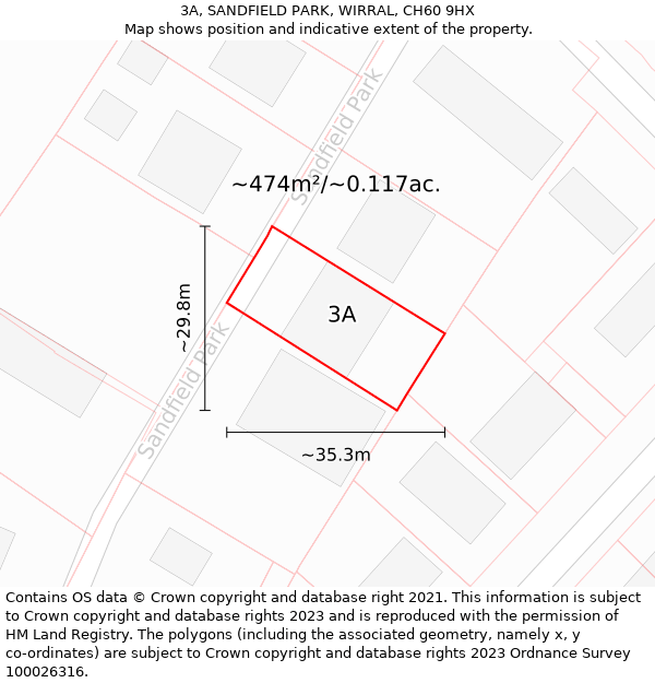 3A, SANDFIELD PARK, WIRRAL, CH60 9HX: Plot and title map