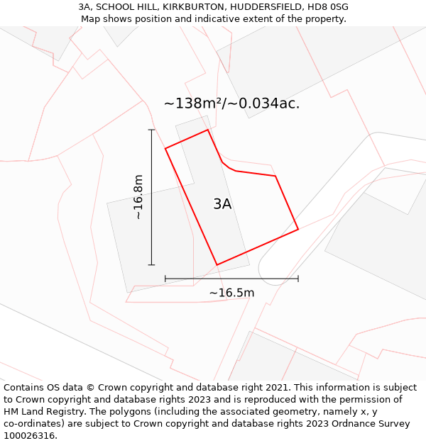 3A, SCHOOL HILL, KIRKBURTON, HUDDERSFIELD, HD8 0SG: Plot and title map