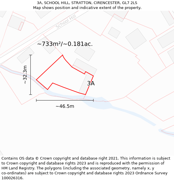 3A, SCHOOL HILL, STRATTON, CIRENCESTER, GL7 2LS: Plot and title map