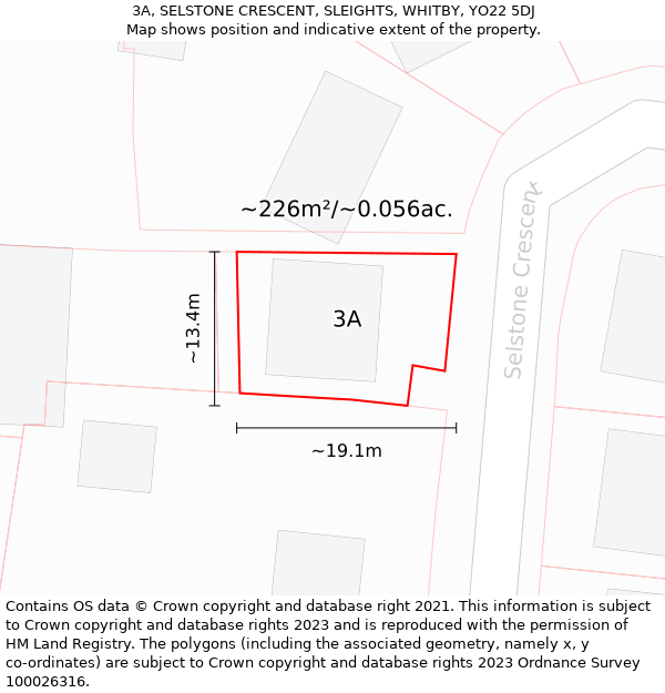 3A, SELSTONE CRESCENT, SLEIGHTS, WHITBY, YO22 5DJ: Plot and title map