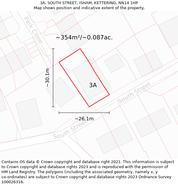 3A, SOUTH STREET, ISHAM, KETTERING, NN14 1HP: Plot and title map