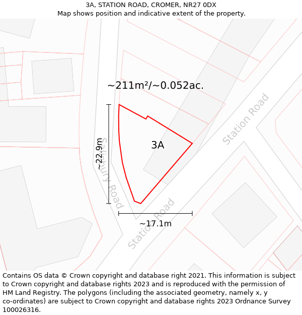 3A, STATION ROAD, CROMER, NR27 0DX: Plot and title map