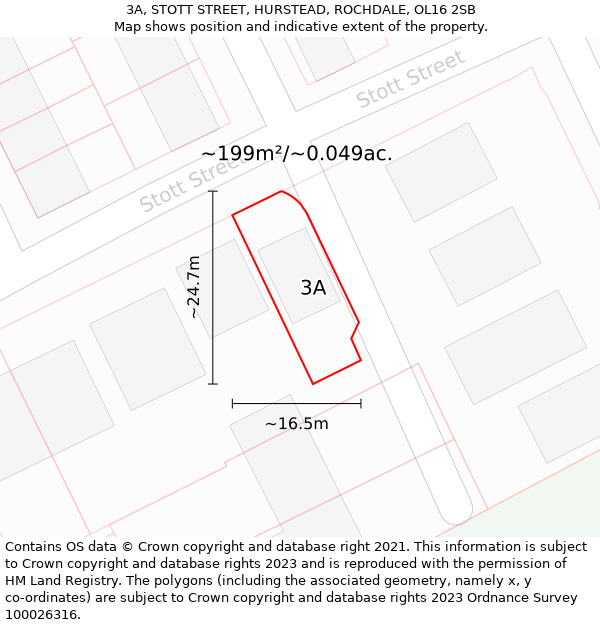 3A, STOTT STREET, HURSTEAD, ROCHDALE, OL16 2SB: Plot and title map