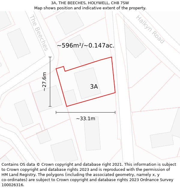 3A, THE BEECHES, HOLYWELL, CH8 7SW: Plot and title map