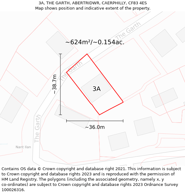 3A, THE GARTH, ABERTRIDWR, CAERPHILLY, CF83 4ES: Plot and title map