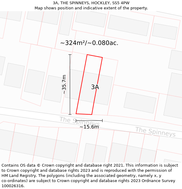 3A, THE SPINNEYS, HOCKLEY, SS5 4PW: Plot and title map