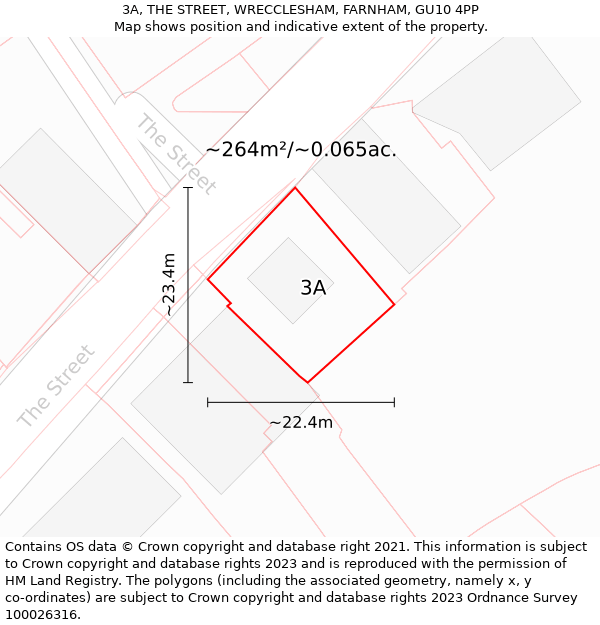 3A, THE STREET, WRECCLESHAM, FARNHAM, GU10 4PP: Plot and title map