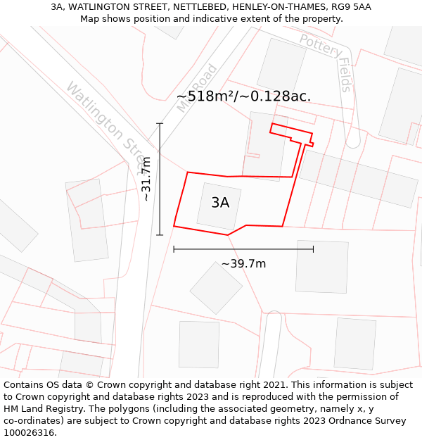 3A, WATLINGTON STREET, NETTLEBED, HENLEY-ON-THAMES, RG9 5AA: Plot and title map