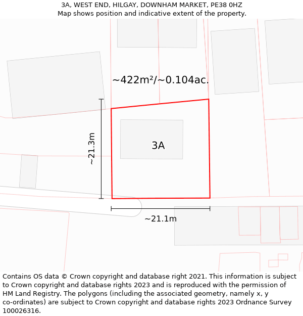 3A, WEST END, HILGAY, DOWNHAM MARKET, PE38 0HZ: Plot and title map