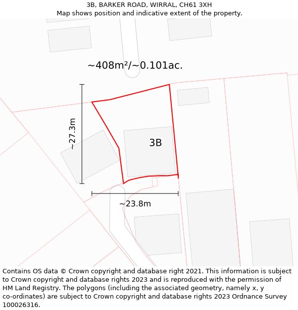 3B, BARKER ROAD, WIRRAL, CH61 3XH: Plot and title map