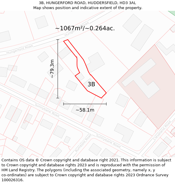 3B, HUNGERFORD ROAD, HUDDERSFIELD, HD3 3AL: Plot and title map